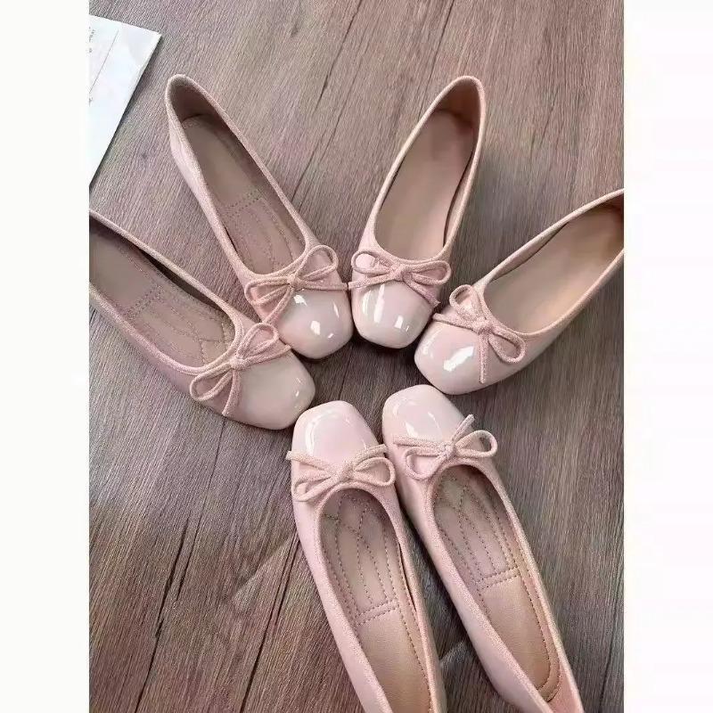 Women'S Fashion Walking Shoes - Women Ballet Flats Square Toe Bowknot