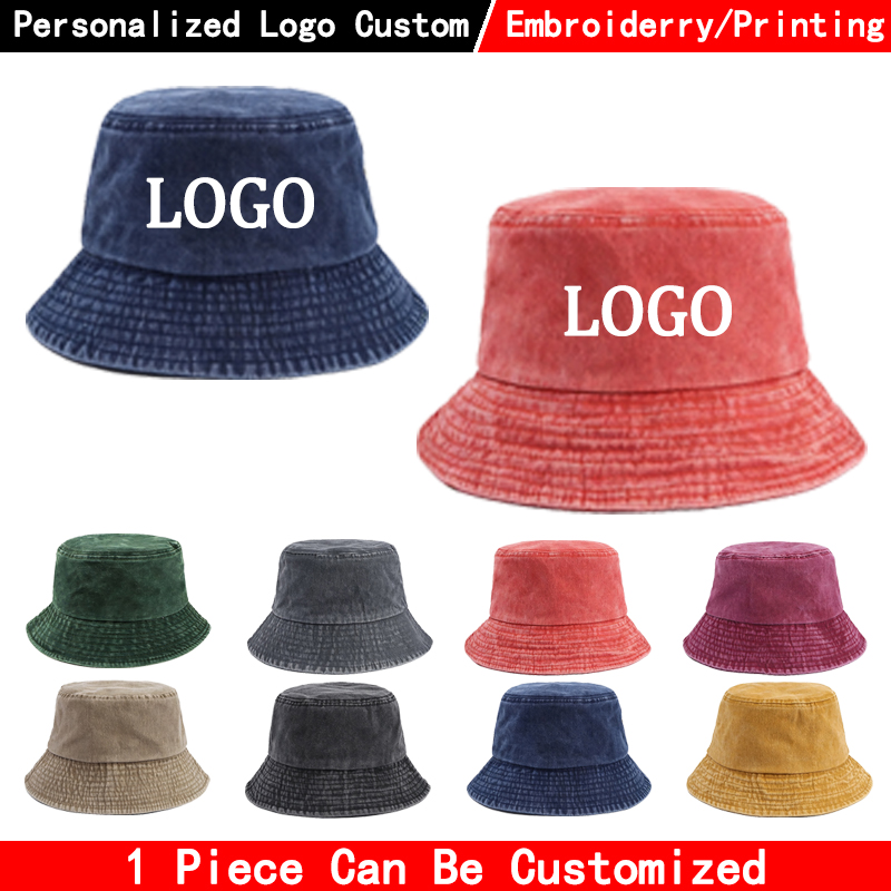 Women Fashion Hats - Custom Logo Denim Bucket Hat Fashion