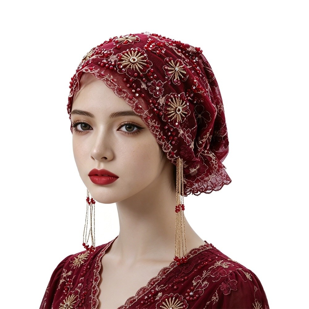 Shiny Beads Turban Hat Flower  - Women Fashion Hats recension och pris
