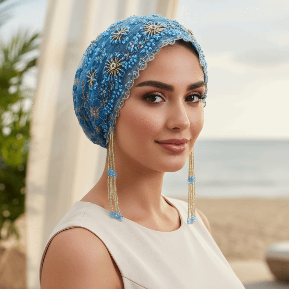 Shiny Beads Turban Hat Flower  - Women Fashion Hats recension och pris