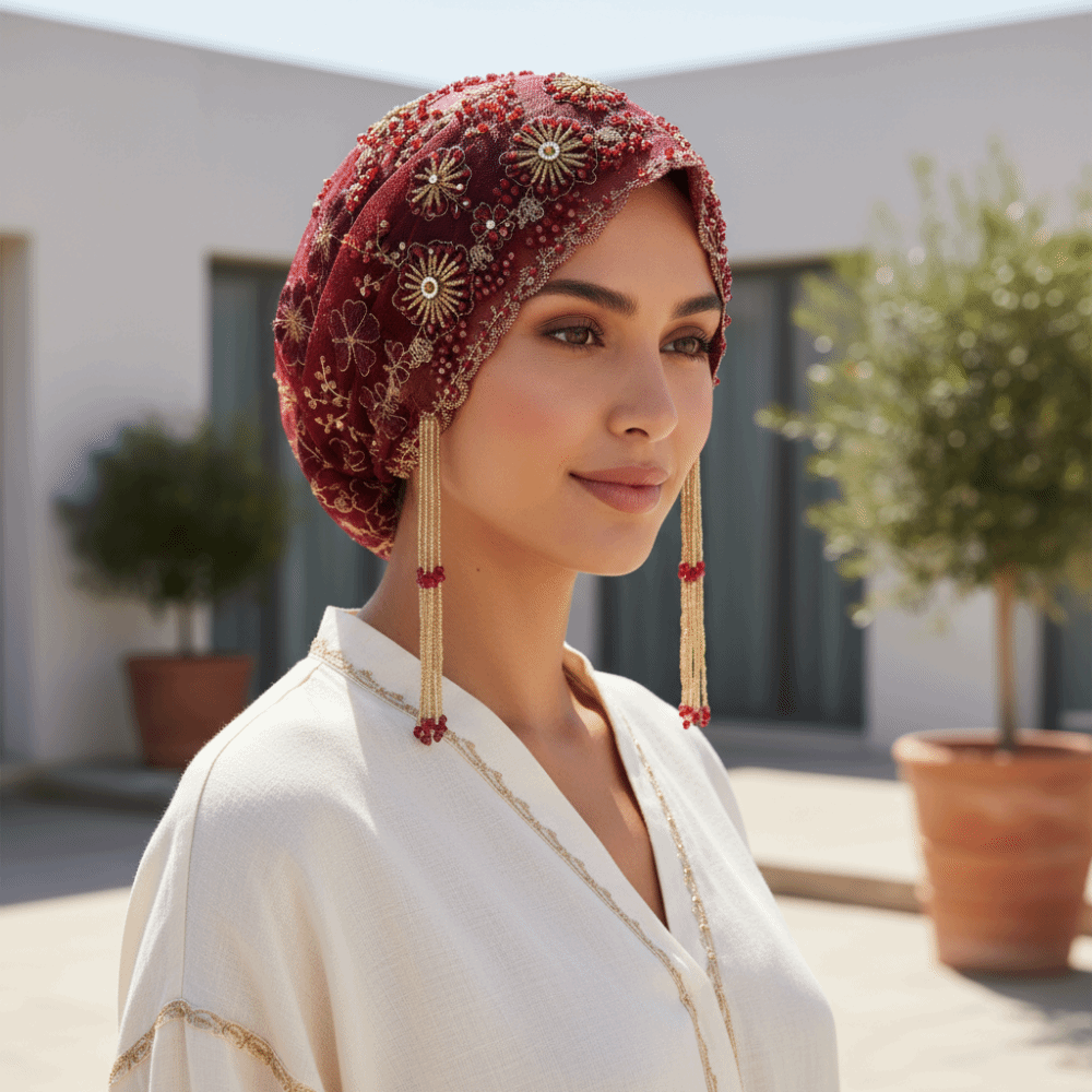 Shiny Beads Turban Hat Flower  - Women Fashion Hats recension och pris