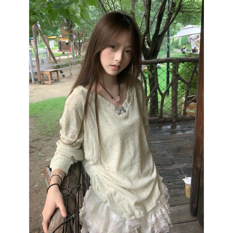 Korean Style Sweet V-neck Bow  - Women Fashion Korean recension och pris