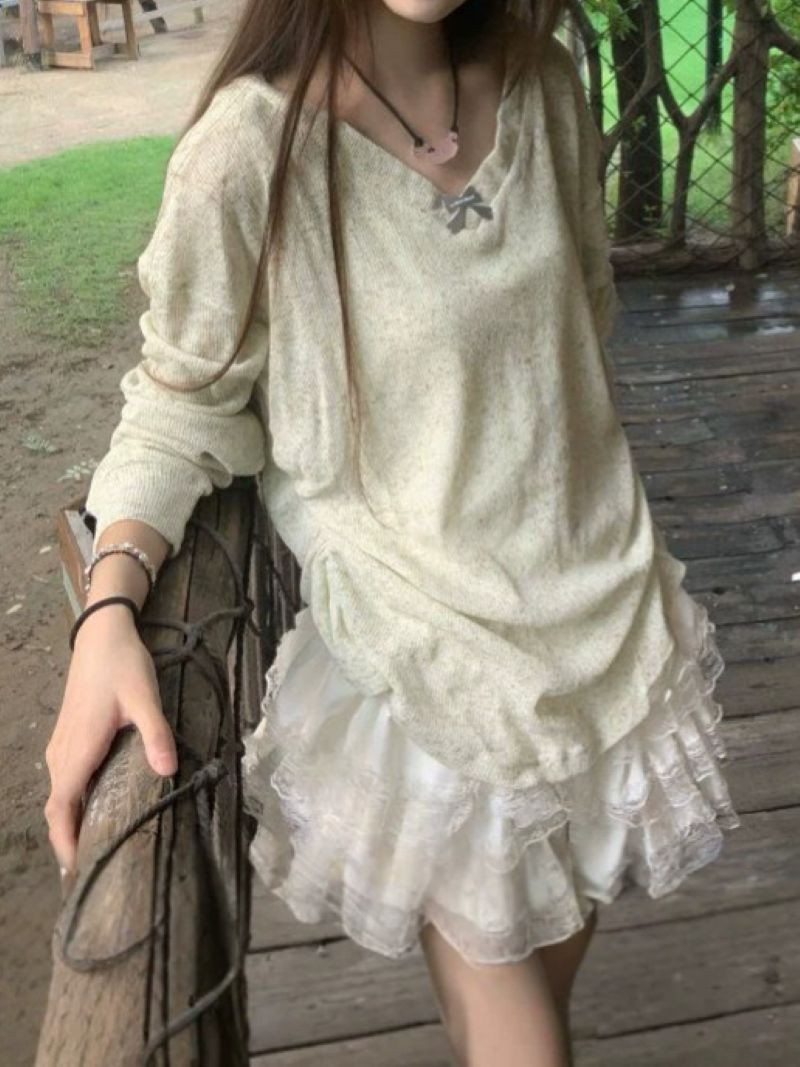Korean Style Sweet V-neck Bow  - Women Fashion Korean recension och pris