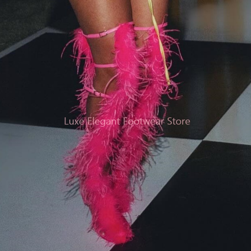 Pink Feather Strappy Hollow Bu - Women'S Fashion Boots recension och pris