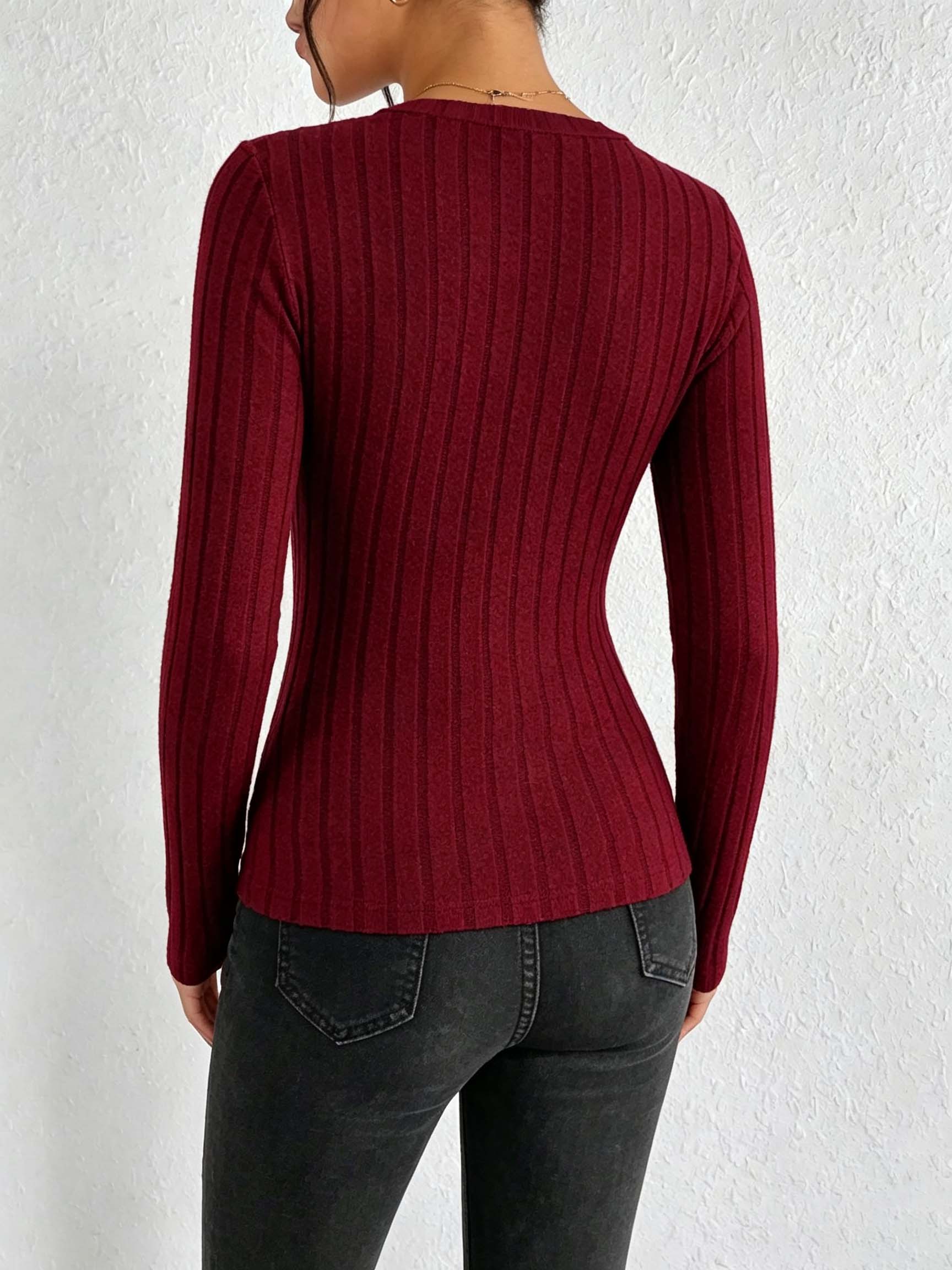 Women Solid V‑Neck Ribbed Knit - Women Fashion Styles recension och pris