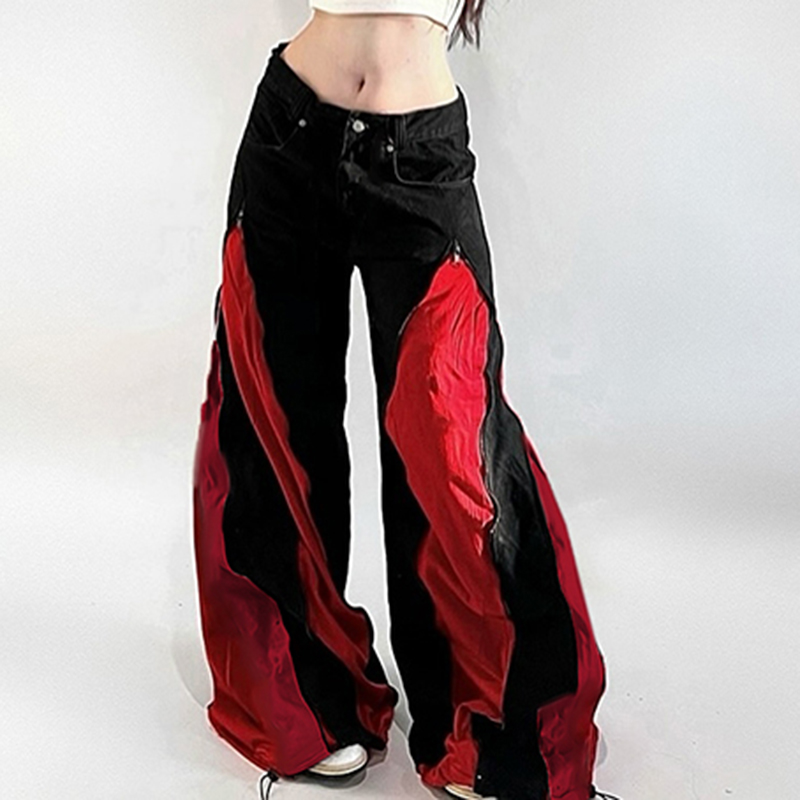 Dark Zipper Patchwork Contrast - Mom Jeans Women recension och pris