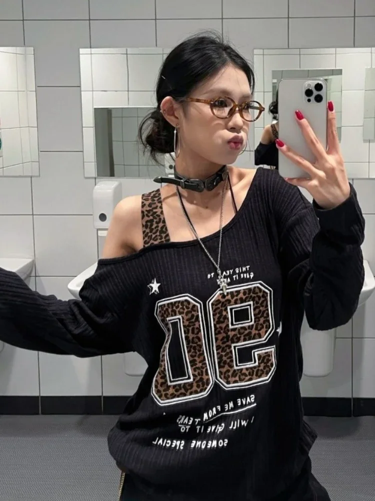 Y2K Patchwork Leopard Print T- - Women Top Fashion recension och pris