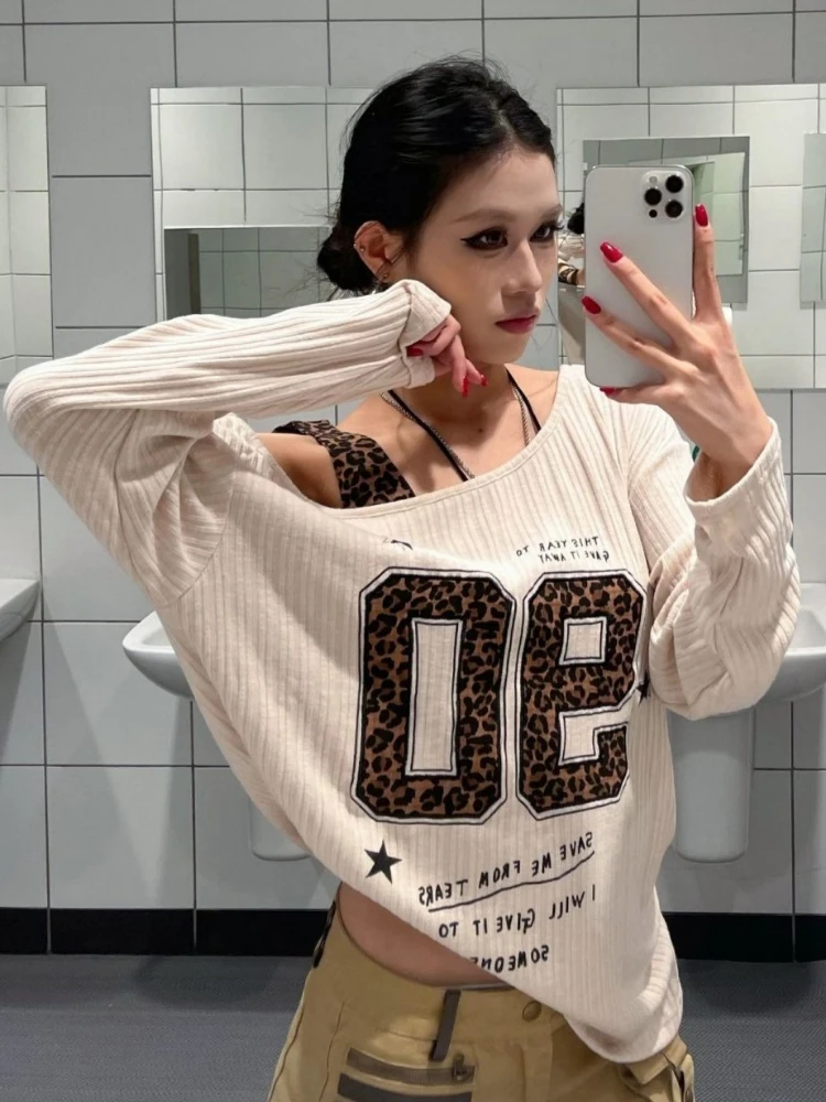 Y2K Patchwork Leopard Print T- - Women Top Fashion recension och pris