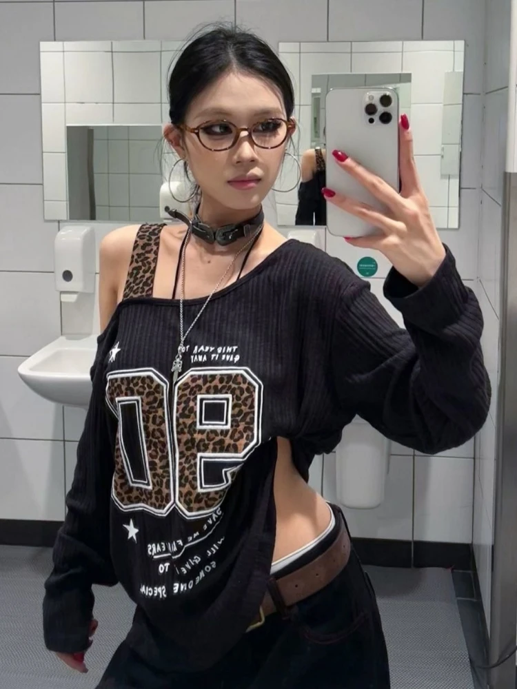 Y2K Patchwork Leopard Print T- - Women Top Fashion recension och pris