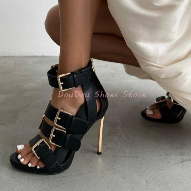 Black Belt Buckle Open Toe Met - Fashion Women Belt recension och pris