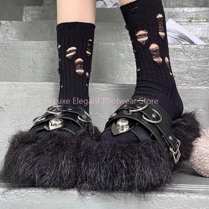 Black Furry Platform Belt Buck - Fashion Women Belt recension och pris
