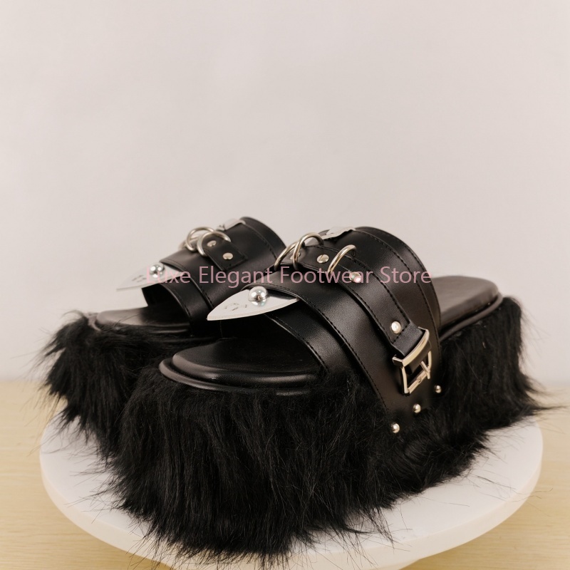 Black Furry Platform Belt Buck - Fashion Women Belt recension och pris